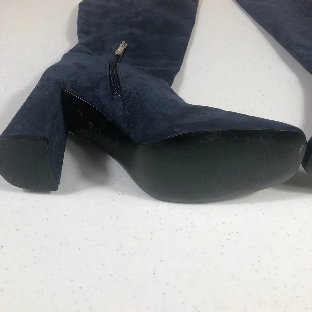 Whimsigoth 90s Knee High‎ Boots Size 8.5M Blue Faux Suede Dark Romantic Holiday - Picture 6 of 11
